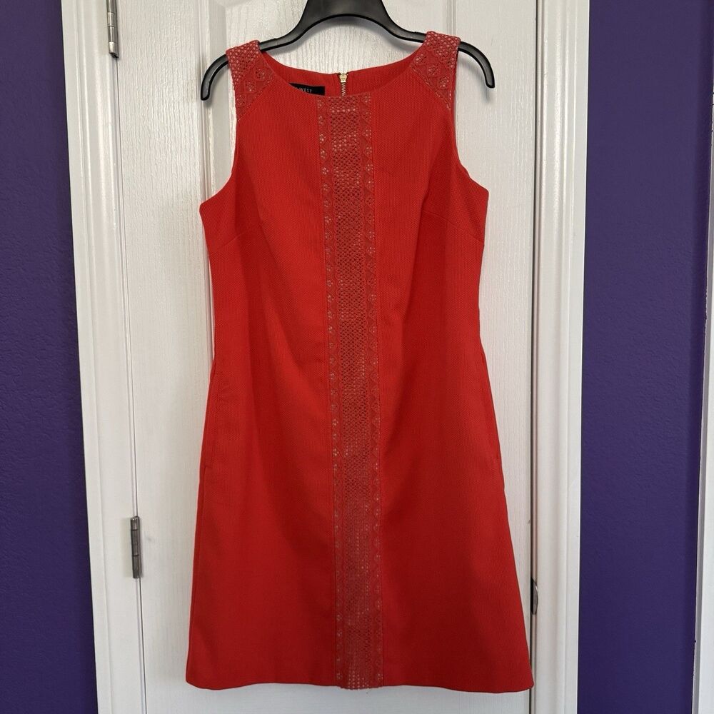 Nine West Sleeveless Orange Crochet Design Summer Dress Size 8 Pockets